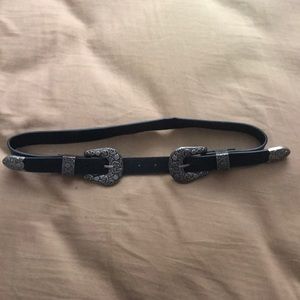 Double Buckle Black Leather Belt